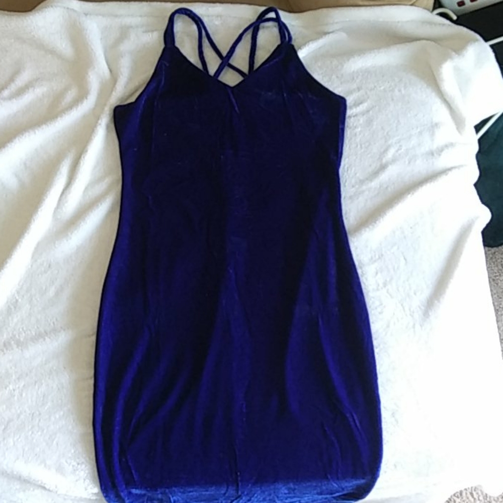 Blue velvet and white and black stretch maxi halter dresses